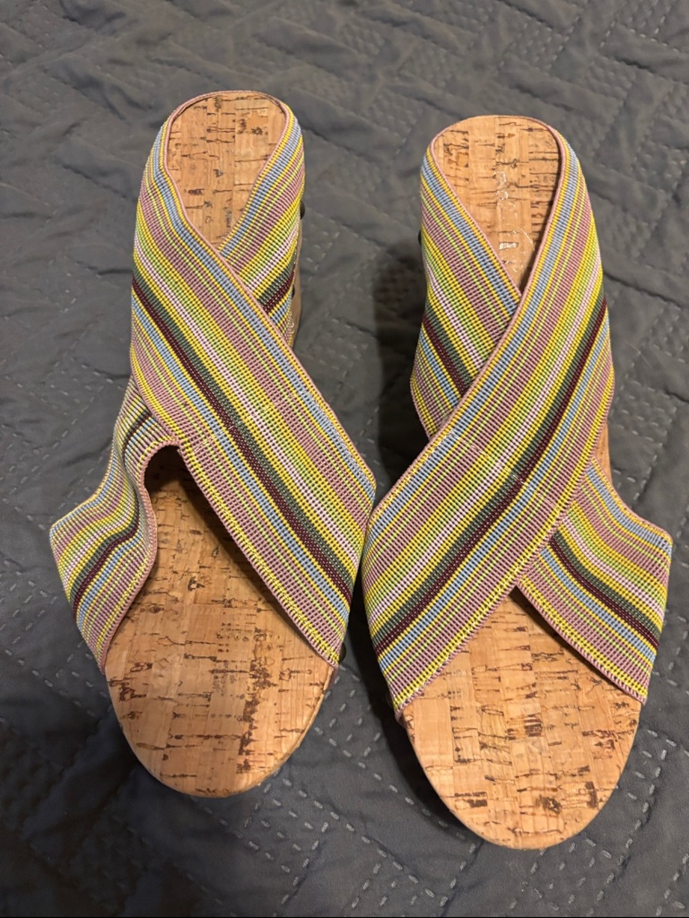 Rue21 Multicolor Striped Cork Wedge Slides